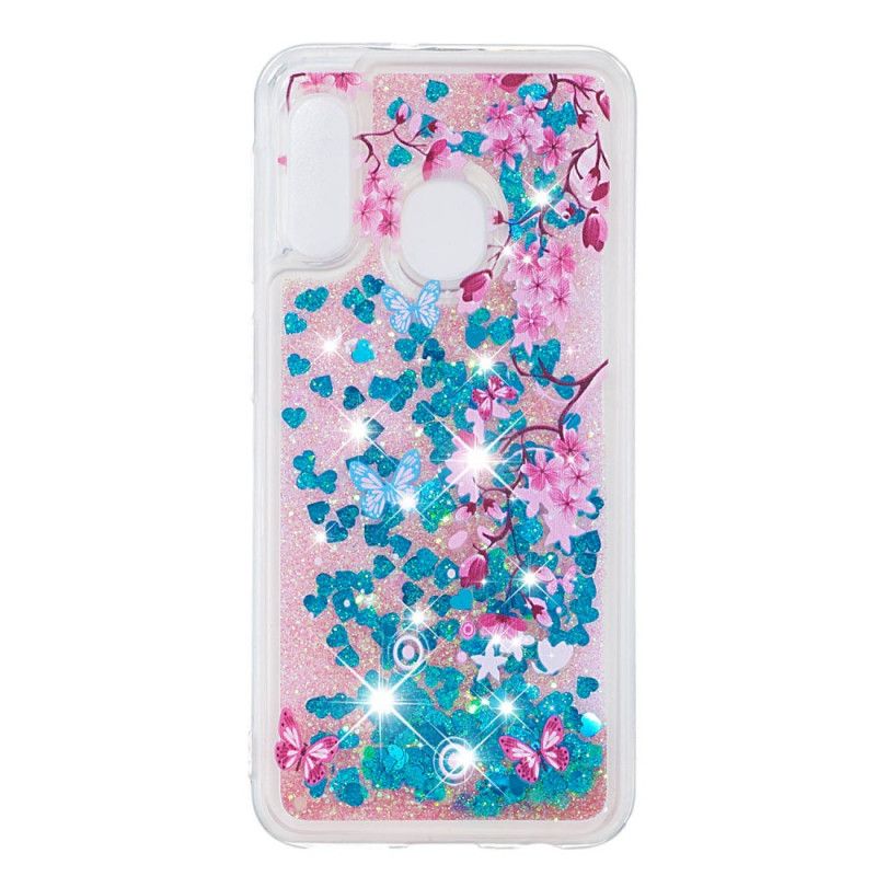 Cover Samsung Galaxy A20e Sommerfugle Og Blå Blomster