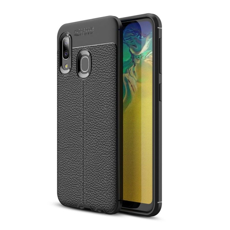 Cover Samsung Galaxy A20e Sort Dobbelt Line Lychee Læder Effekt