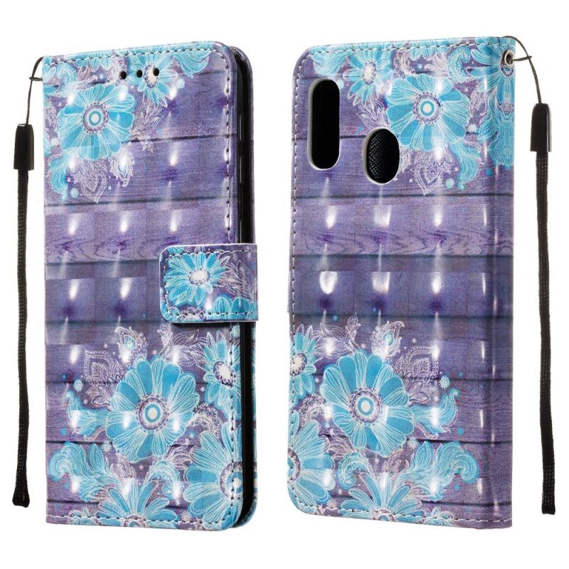 Flip Cover Læder Samsung Galaxy A20e Blå Blomster