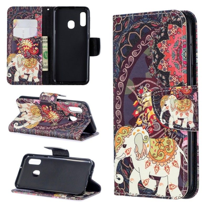 Flip Cover Læder Samsung Galaxy A20e Etnisk Elefantmandala Beskyttelse