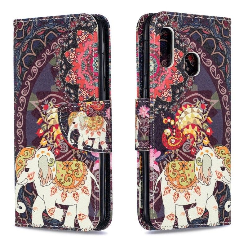 Flip Cover Læder Samsung Galaxy A20e Etnisk Elefantmandala Beskyttelse