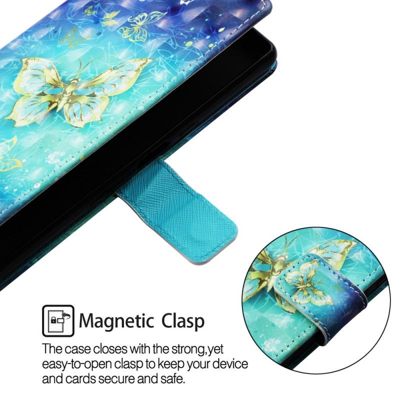 Flip Cover Læder Samsung Galaxy A20e Gyldne Sommerfugle