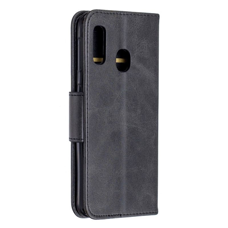 Flip Cover Læder Samsung Galaxy A20e Sort Glat Skrå Flap Original