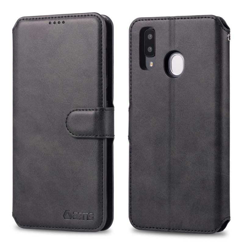 Flip Cover Læder Samsung Galaxy A20e Sort Retro Azns