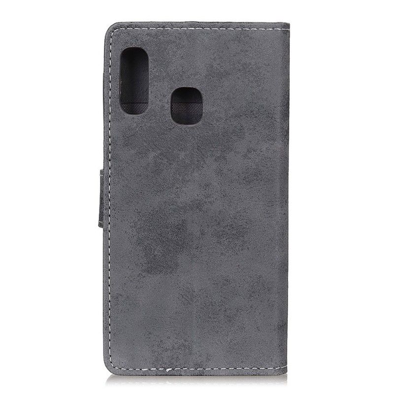 Flip Cover Samsung Galaxy A20e Grå Mobilcover Vintage Lædereffekt