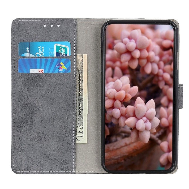 Flip Cover Samsung Galaxy A20e Grå Mobilcover Vintage Lædereffekt