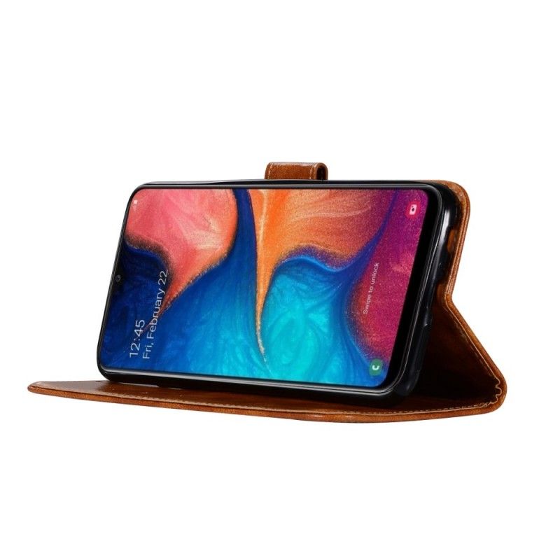 Flip Cover Samsung Galaxy A20e Grå Mobilcover Vintage Lædereffekt Med Rem