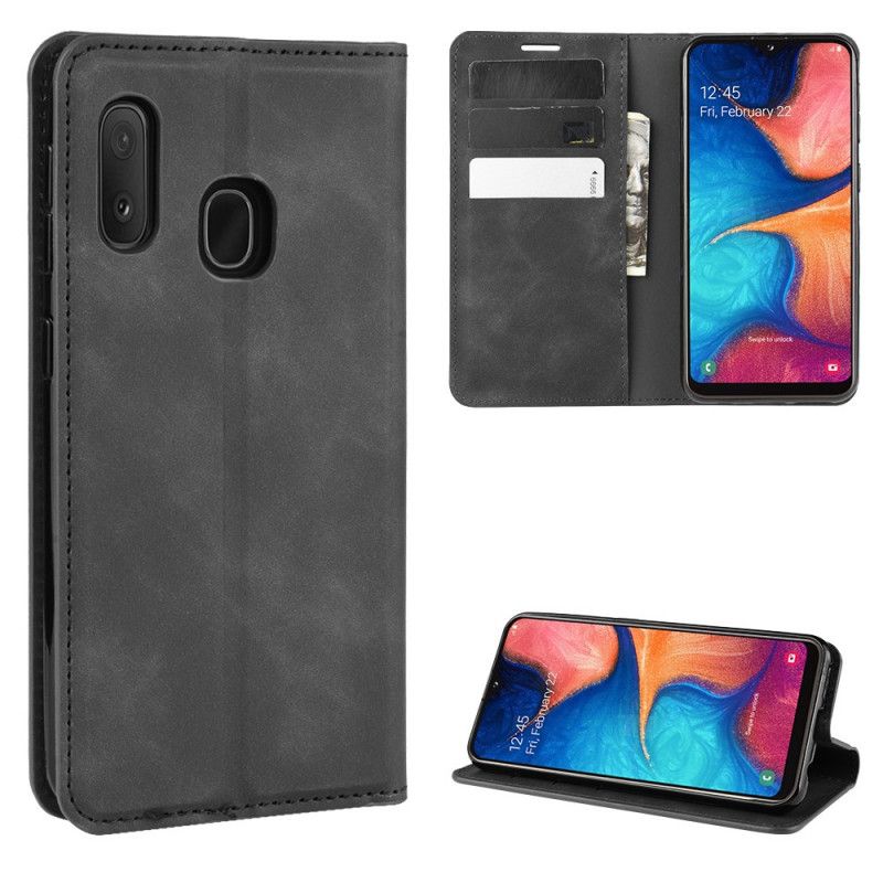 Læder Cover Samsung Galaxy A20e Sort Elegant Lædereffekt Beskyttelse