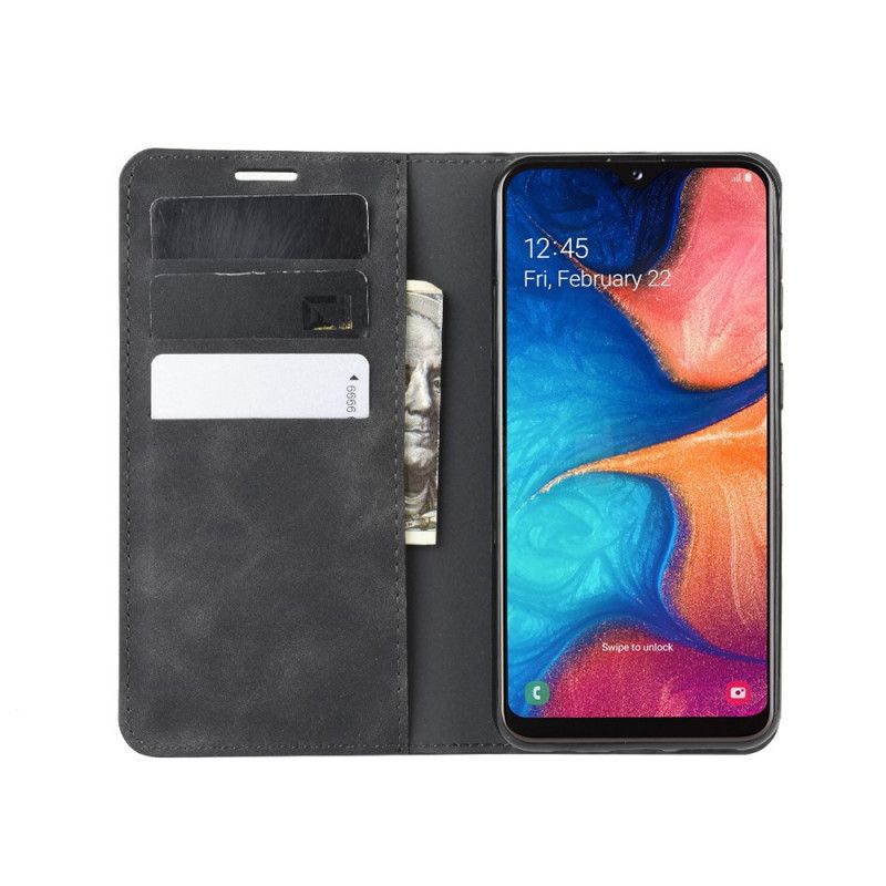 Læder Cover Samsung Galaxy A20e Sort Elegant Lædereffekt Beskyttelse