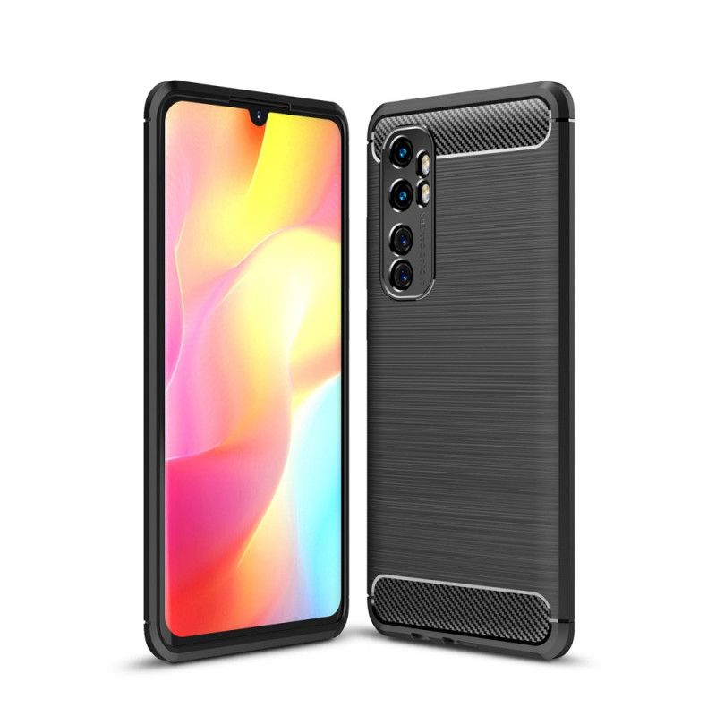 Cover for Xiaomi Mi Note 10 Lite Sort Børstet Kulfiber