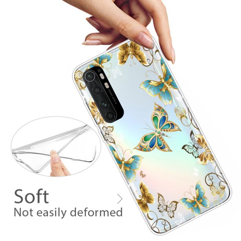 Cover Xiaomi Mi Note 10 Lite Guld Mobilcover Flyvning Af Sommerfugle