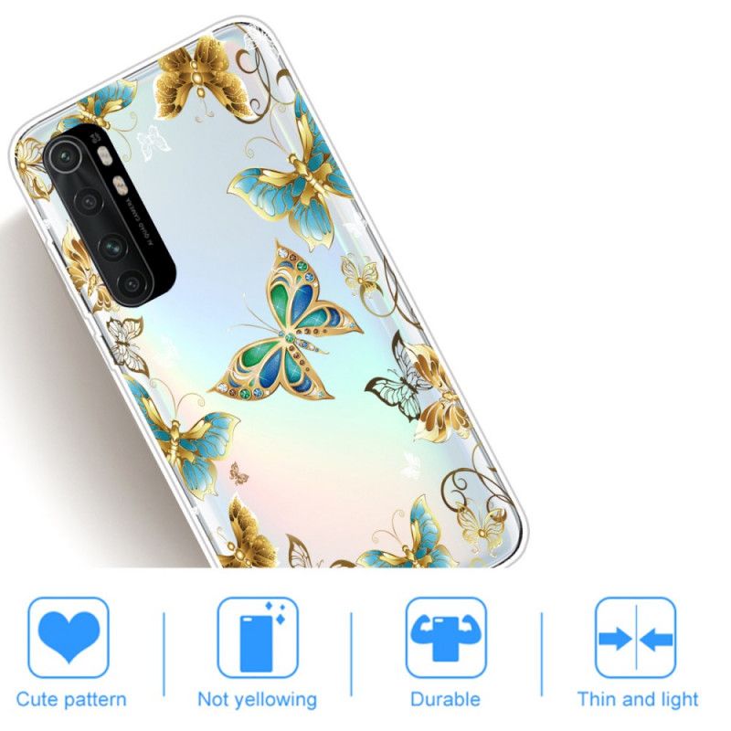 Cover Xiaomi Mi Note 10 Lite Guld Mobilcover Flyvning Af Sommerfugle