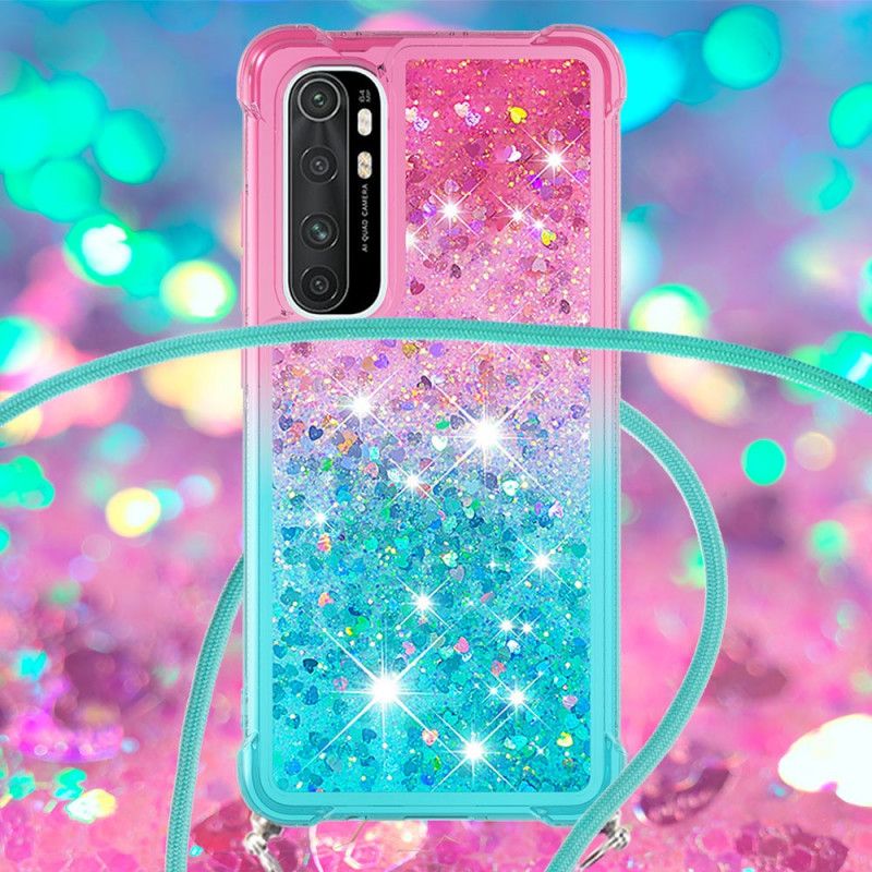 Cover Xiaomi Mi Note 10 Lite Lyserød Silikone Glitter Og Ledning Beskyttelse