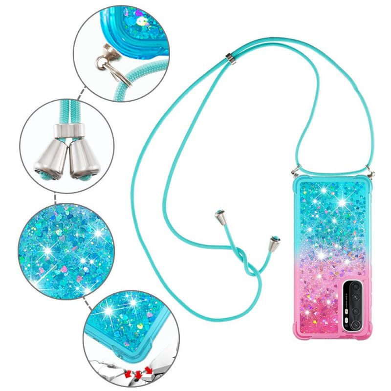 Cover Xiaomi Mi Note 10 Lite Lyserød Silikone Glitter Og Ledning Beskyttelse