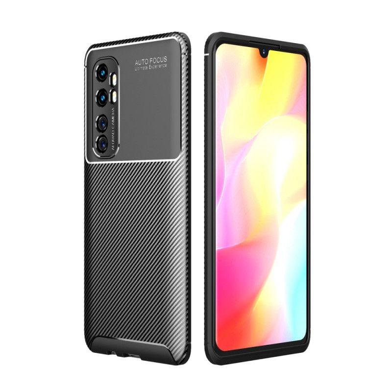 Cover Xiaomi Mi Note 10 Lite Sort Fleksibel Kulfiberstruktur