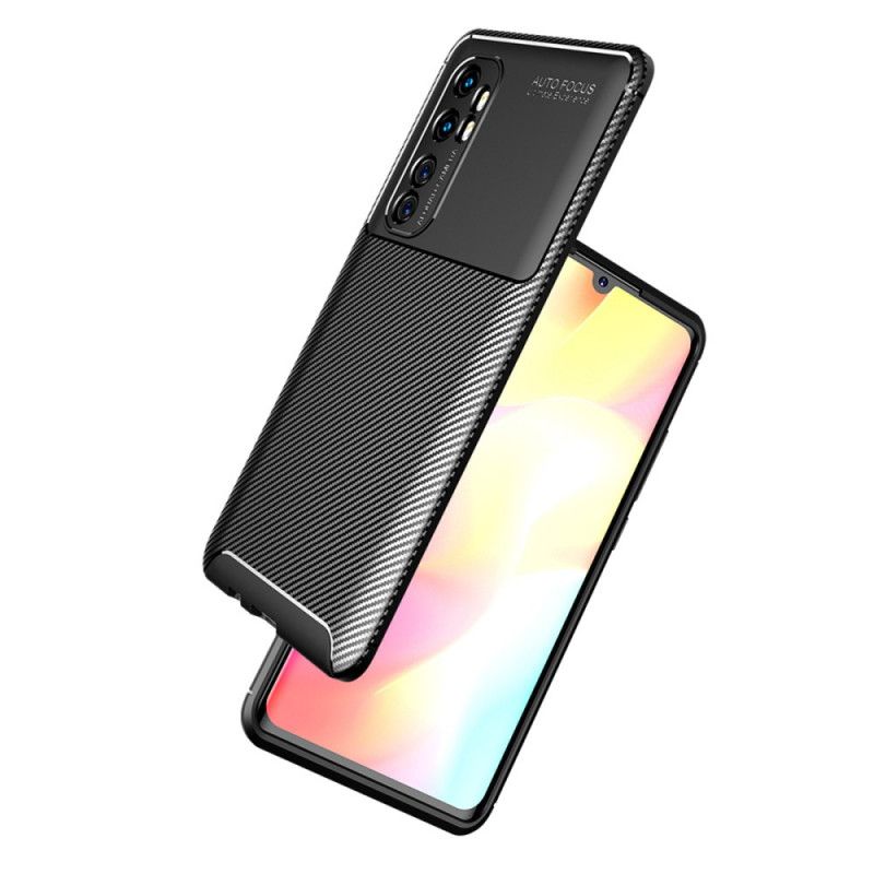 Cover Xiaomi Mi Note 10 Lite Sort Fleksibel Kulfiberstruktur