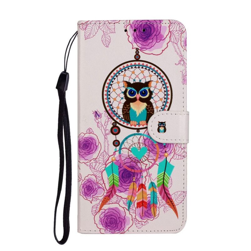 Flip Cover Læder for Xiaomi Mi Note 10 Lite Ugle Drømmefanger Med Blomster