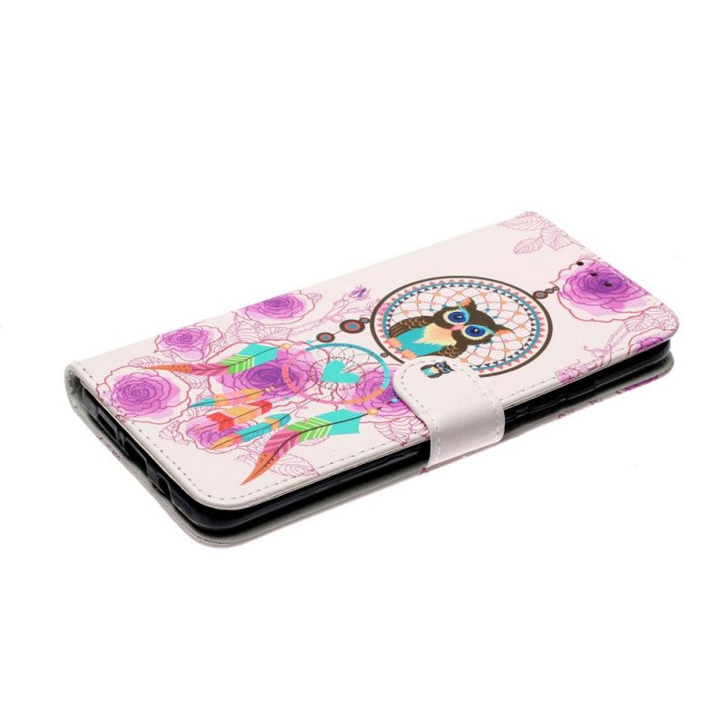 Flip Cover Læder for Xiaomi Mi Note 10 Lite Ugle Drømmefanger Med Blomster