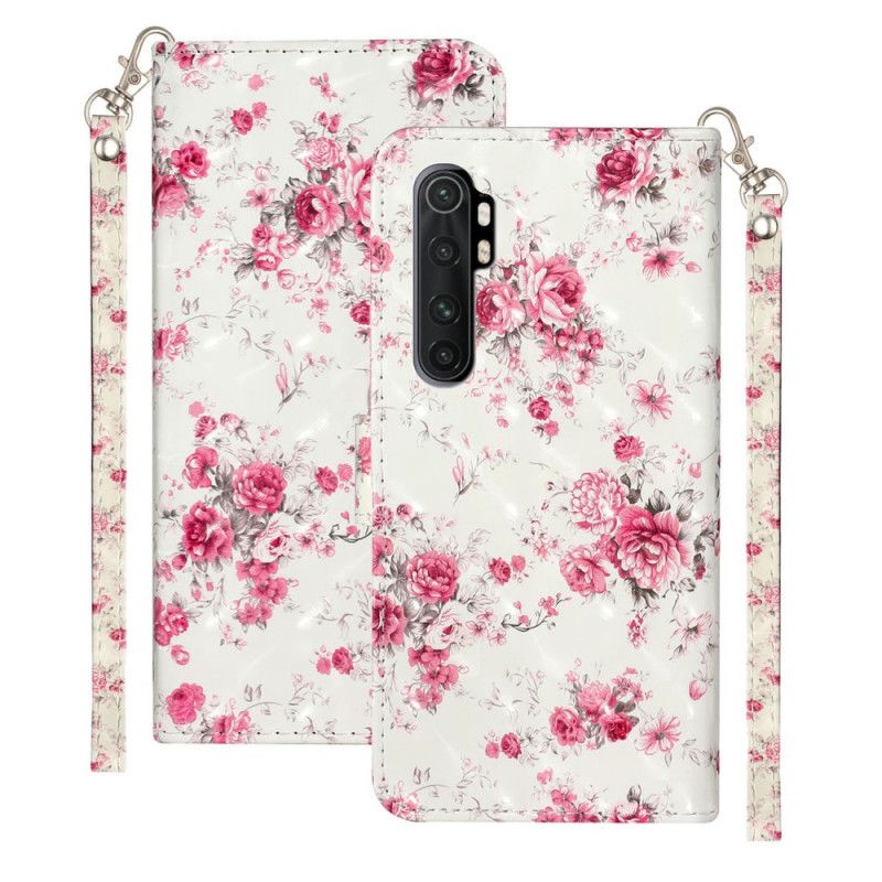 Flip Cover Læder Xiaomi Mi Note 10 Lite Blomster Lyse Pletter Med Rem