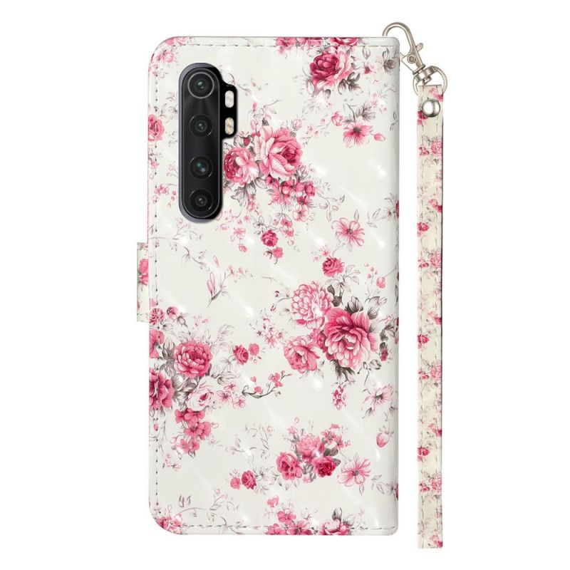 Flip Cover Læder Xiaomi Mi Note 10 Lite Blomster Lyse Pletter Med Rem