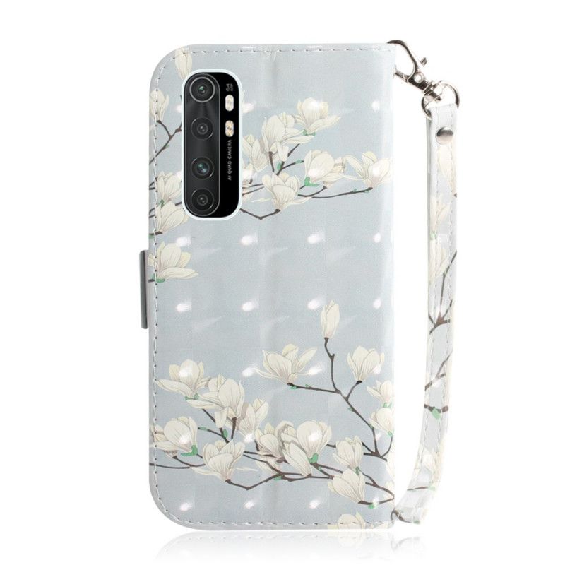 Flip Cover Læder Xiaomi Mi Note 10 Lite Blomstrende Gren Med Rem