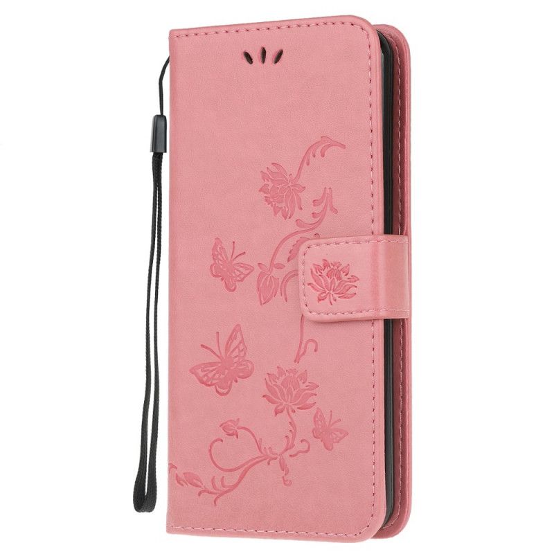 Flip Cover Xiaomi Mi Note 10 Lite Grå Sommerfugle Og Blomster I Asien