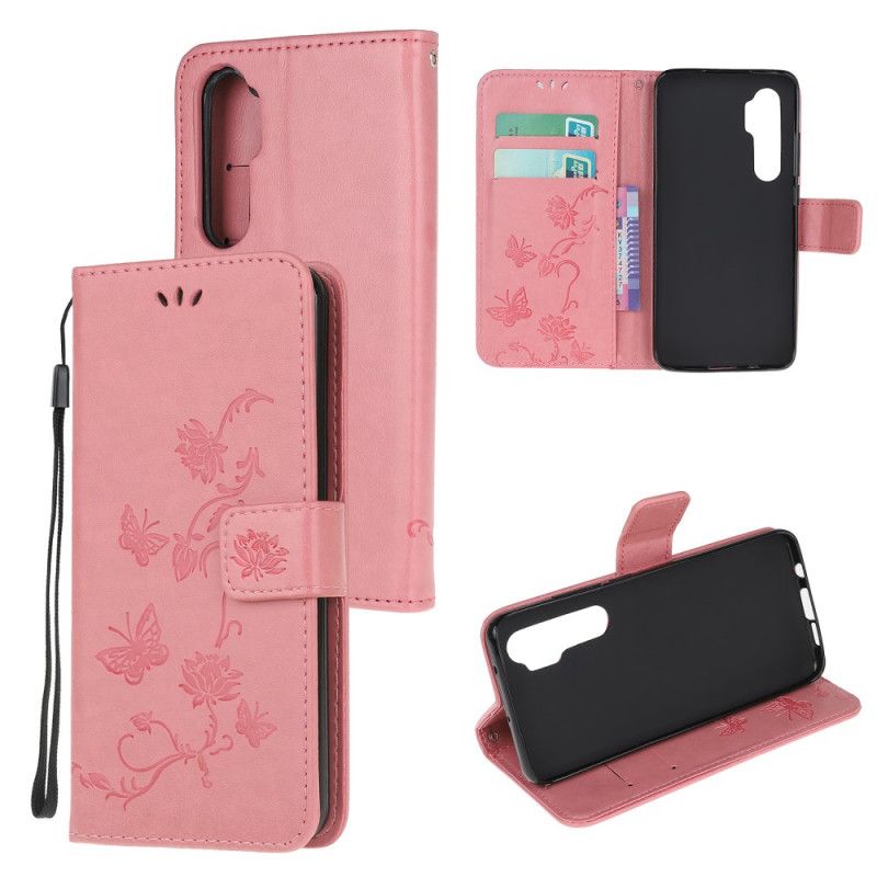 Flip Cover Xiaomi Mi Note 10 Lite Grå Sommerfugle Og Blomster I Asien