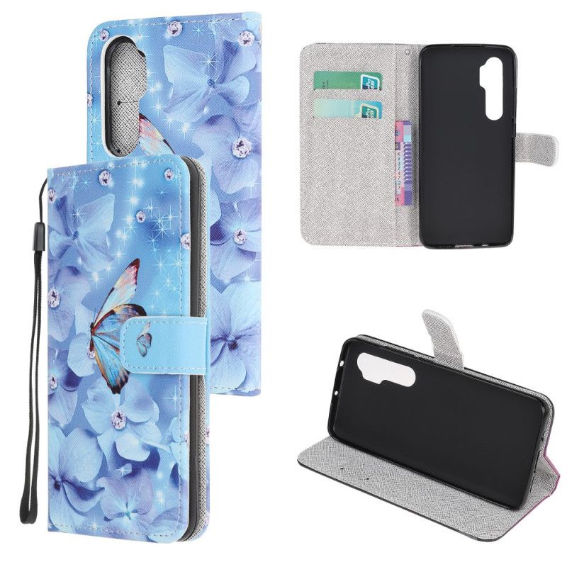 Flip Cover Xiaomi Mi Note 10 Lite Mobilcover Diamant Sommerfugle Med Rem