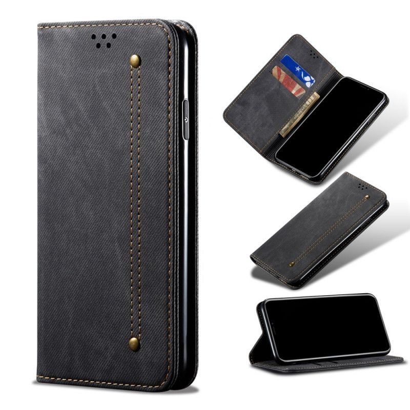 Læder Cover Xiaomi Mi Note 10 Lite Sort Jeansstof