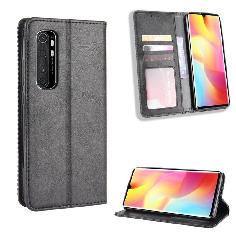 Læder Cover Xiaomi Mi Note 10 Lite Sort Stiliseret Vintage Lædereffekt Beskyttelse