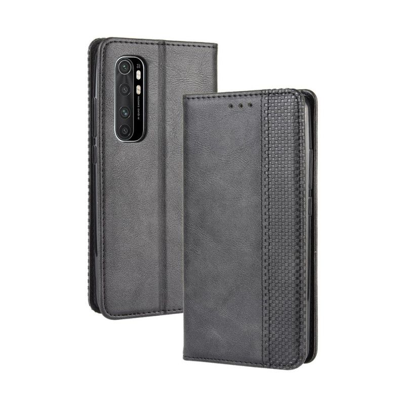 Læder Cover Xiaomi Mi Note 10 Lite Sort Stiliseret Vintage Lædereffekt Beskyttelse