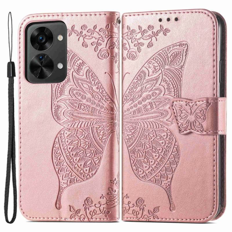 Flip Cover OnePlus Nord 2T 5G Med Snor Butterfly Lanyard Kortholder