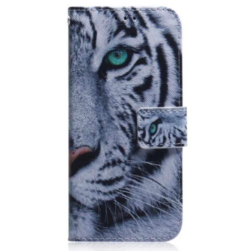 Læder Cover OnePlus Nord 2T 5G Med Snor Strappy White Tiger