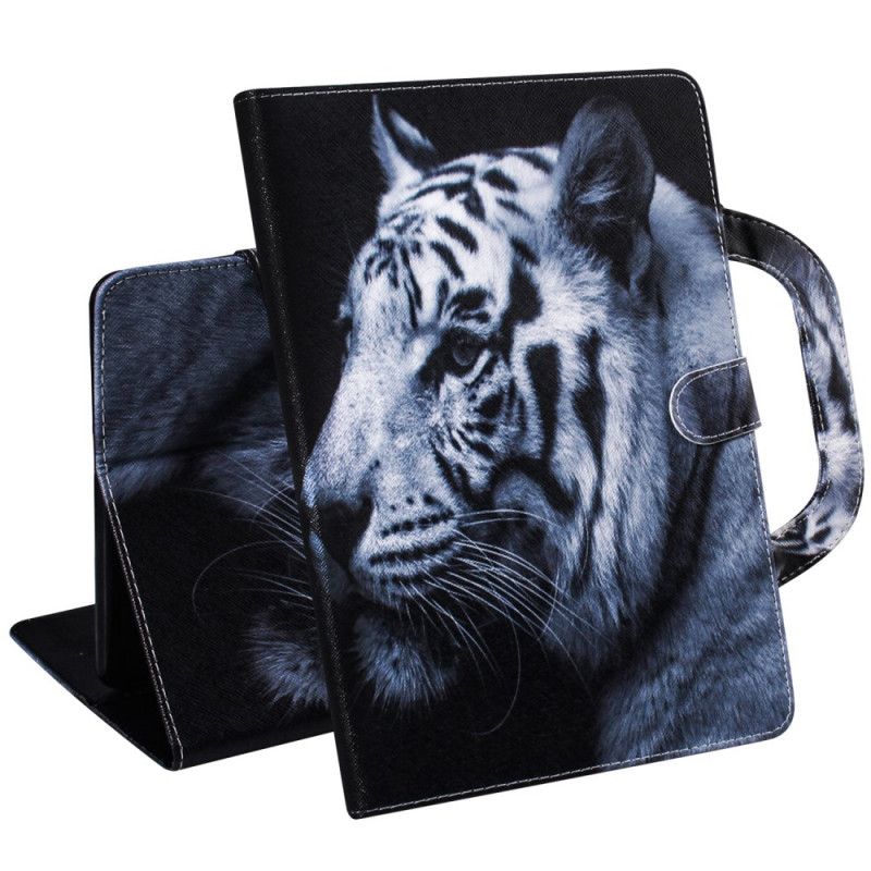 Flip Cover Læder Samsung Galaxy Tab S6 Lite Grå Tiger Med Håndtag Original