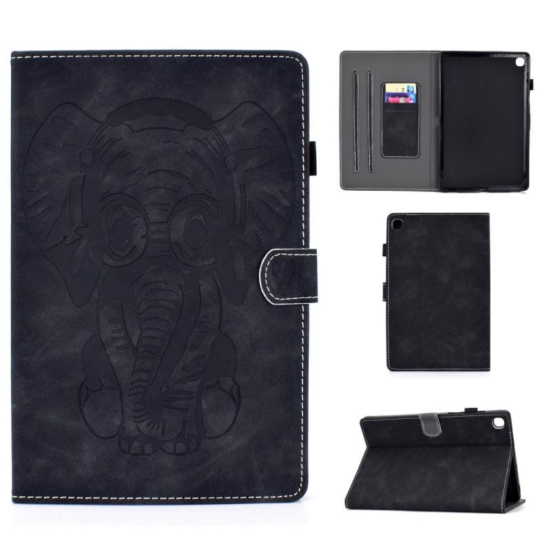 Flip Cover Samsung Galaxy Tab S6 Lite Sort Elefantprint Lædereffekt