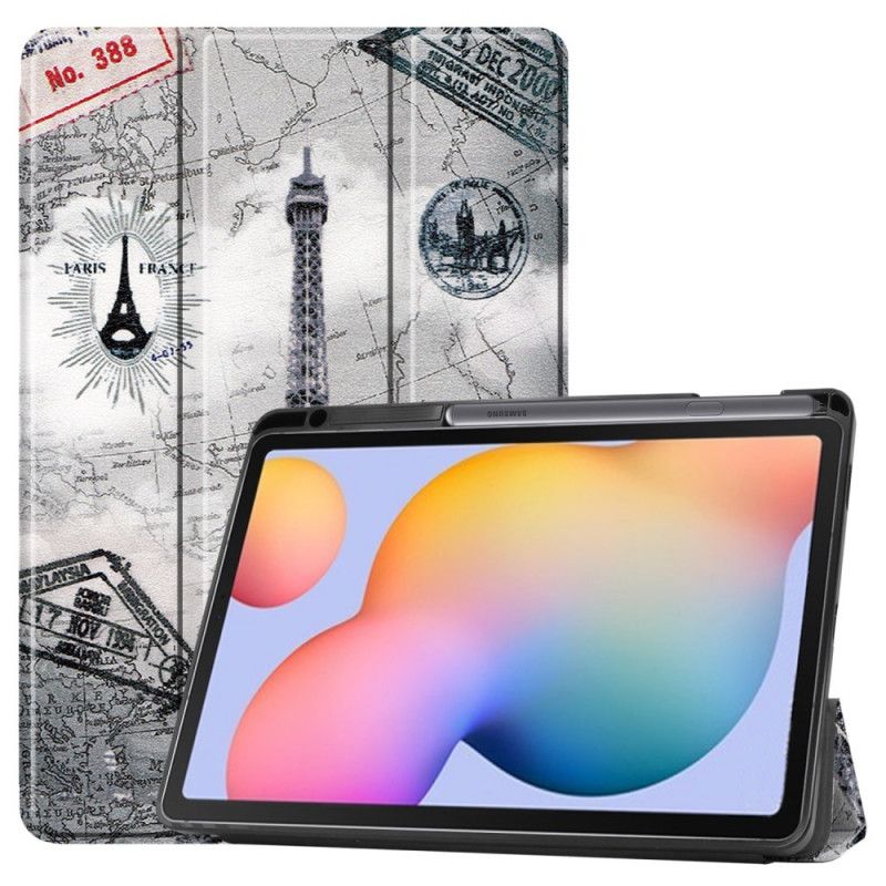 Smart Kasse Samsung Galaxy Tab S6 Lite Retro Eiffeltårn Penholder