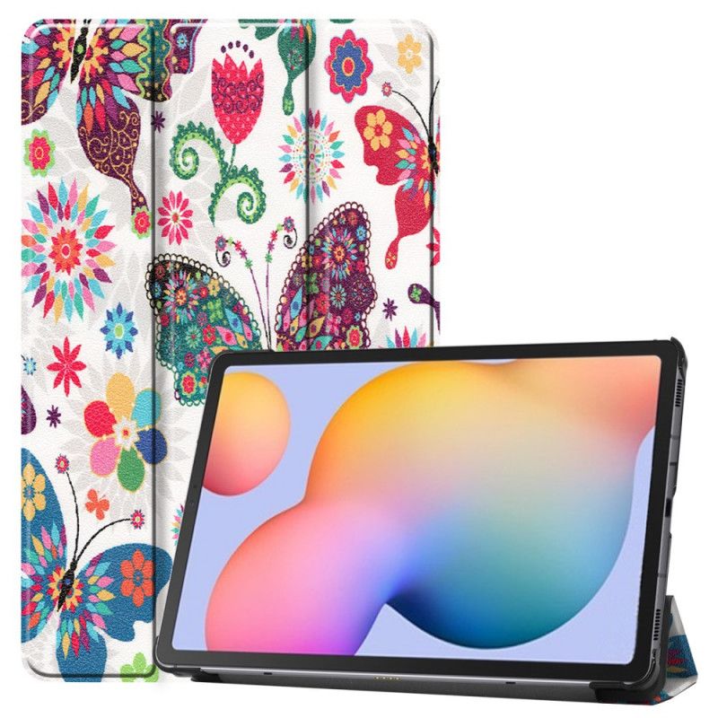 Smart Taske Samsung Galaxy Tab S6 Lite Retro Sommerfugle Og Blomster