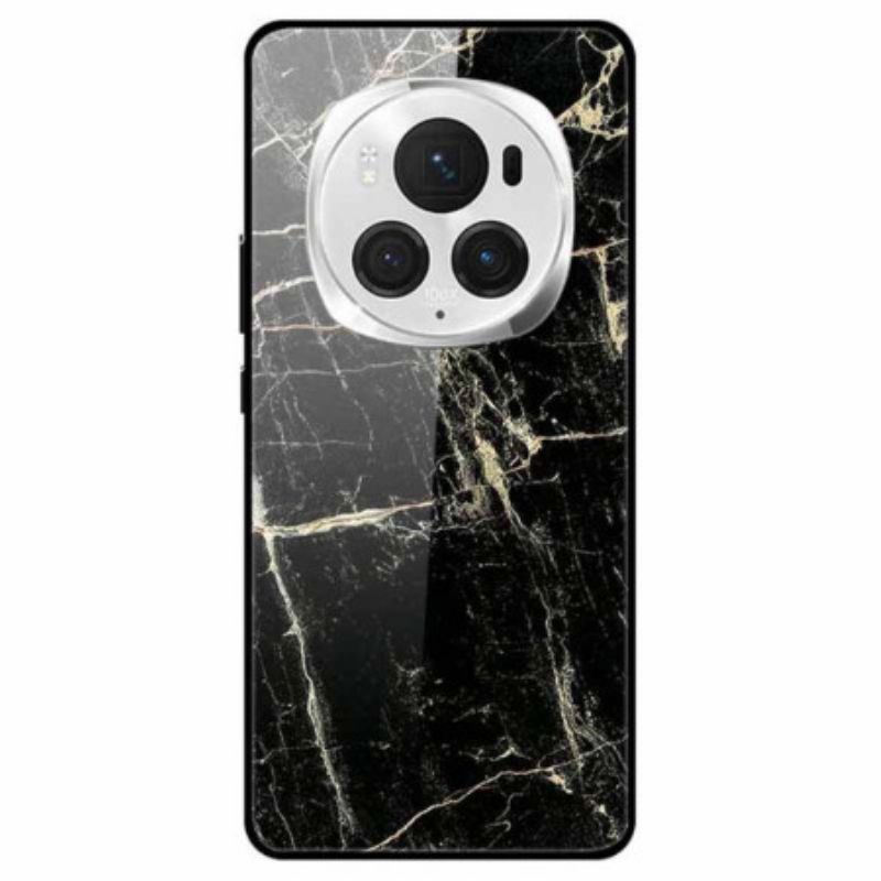 Cover Honor Magic 6 Pro Telefon Etui Sort Marmor Platin Hærdet Glas