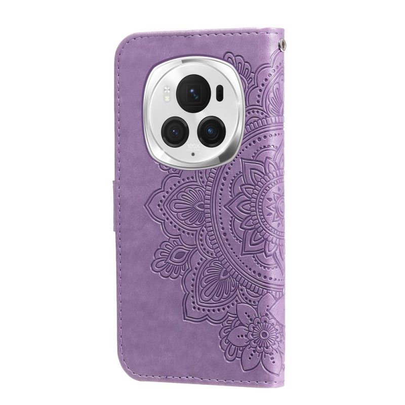 Læder Cover Honor Magic 6 Pro Telefon Etui Blomstermønster Med Rem