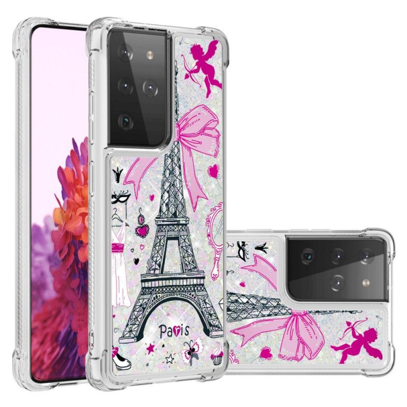 Cover for Samsung Galaxy S21 Ultra 5G Eiffeltårnet Glitter