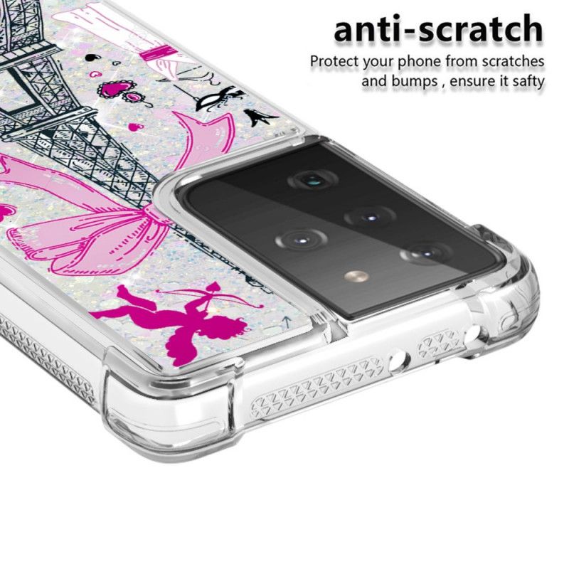 Cover for Samsung Galaxy S21 Ultra 5G Eiffeltårnet Glitter