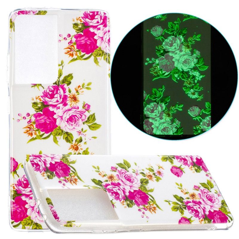 Cover for Samsung Galaxy S21 Ultra 5G Fluorescerende Frihedsblomster