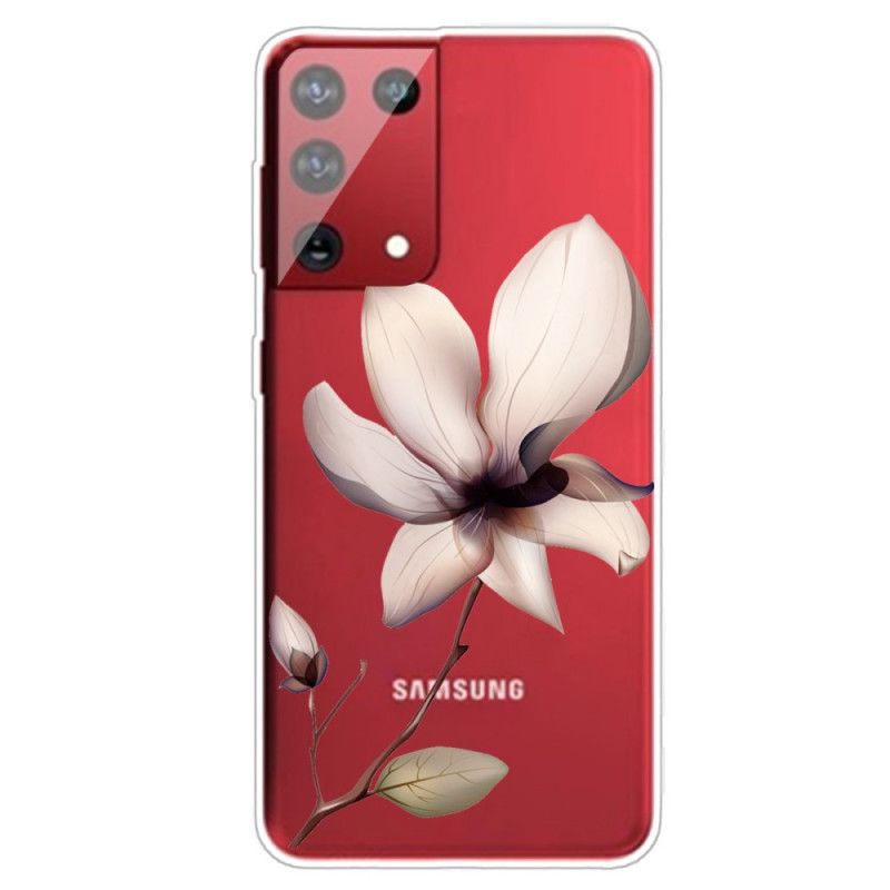 Cover for Samsung Galaxy S21 Ultra 5G Lyserød Gennemsigtig En Blomst