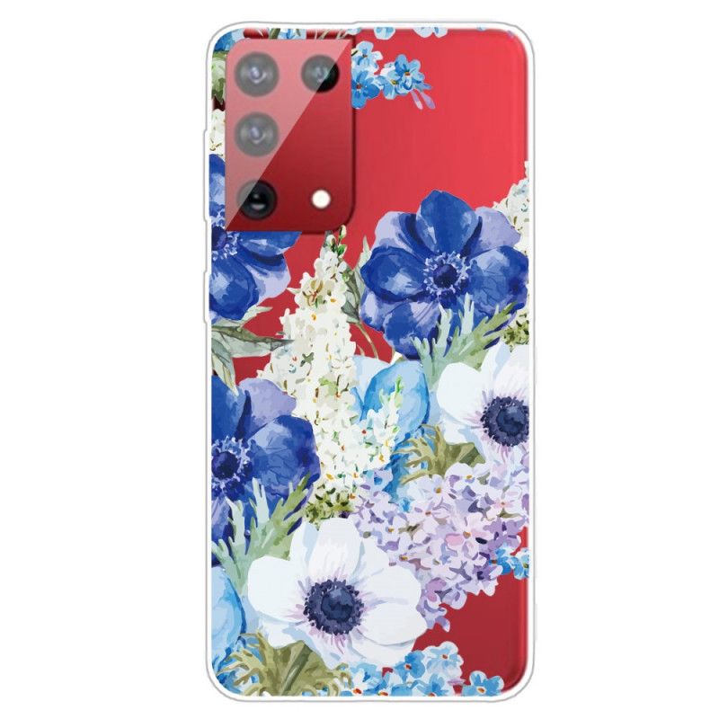 Cover Samsung Galaxy S21 Ultra 5G Akvarelblå Blomster Beskyttelse