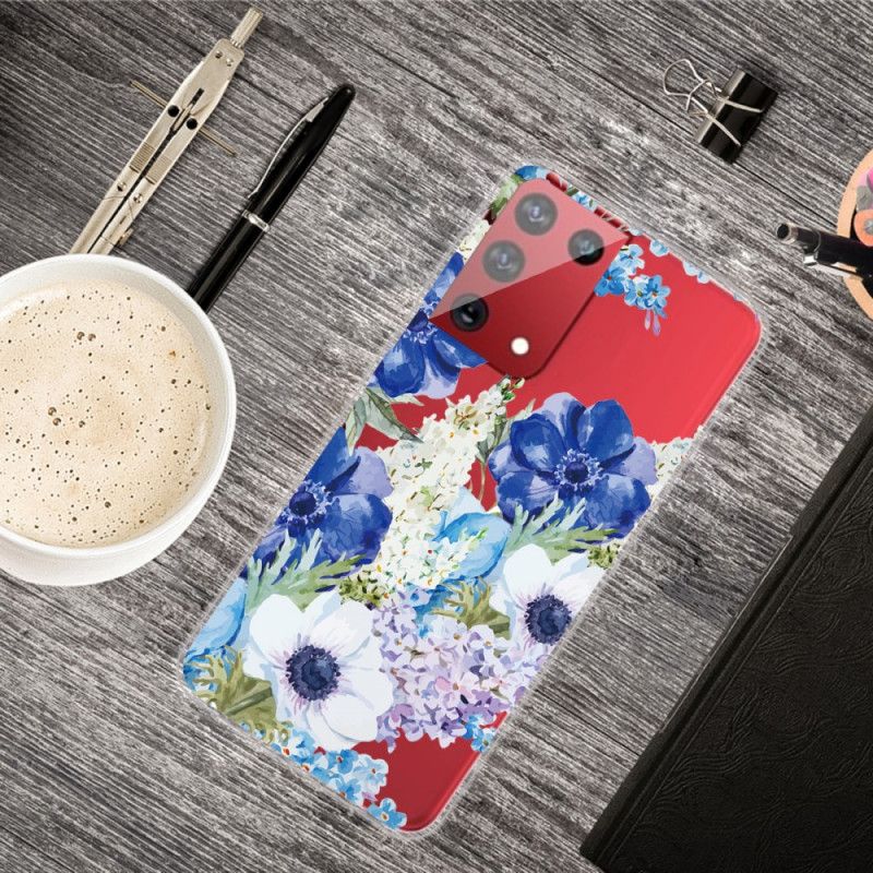 Cover Samsung Galaxy S21 Ultra 5G Akvarelblå Blomster Beskyttelse