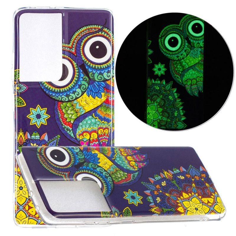 Cover Samsung Galaxy S21 Ultra 5G Fluorescerende Mandala Ugle