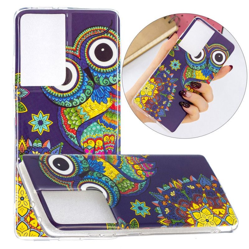 Cover Samsung Galaxy S21 Ultra 5G Fluorescerende Mandala Ugle