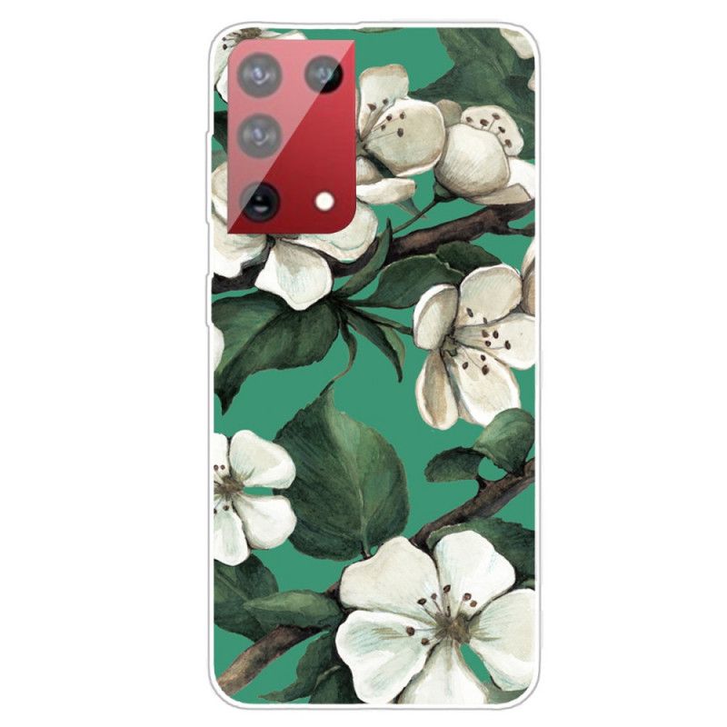 Cover Samsung Galaxy S21 Ultra 5G Malede Hvide Blomster