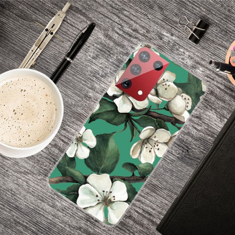 Cover Samsung Galaxy S21 Ultra 5G Malede Hvide Blomster