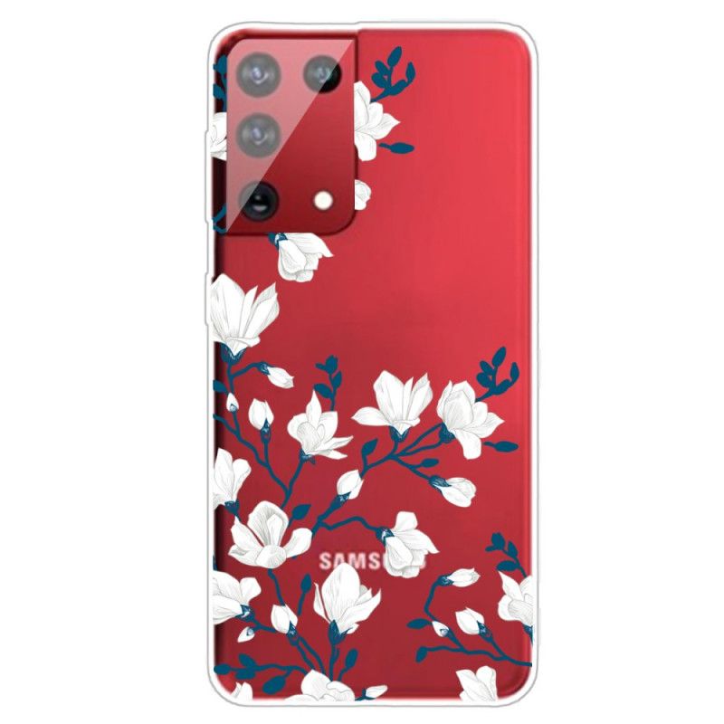 Cover Samsung Galaxy S21 Ultra 5G Mobilcover Hvide Blomster